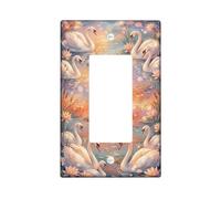 Swan Single Rocker Light Switch Cover, Nature Serene Water Lily Water Spring Pastel Orange Plastic Standard Size Accents Wall Switch Plates for New Apartment Home Bedroom Office Decor