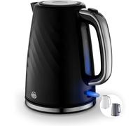 Swan SK14611BLK Windsor Rapid Boil Kettle with Removable Limescale Filter, Boil Dry Protection and Hidden Cord Storage, 1.7L, 3KW, Black