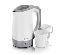 Swan SK19011N Dual Voltage Travel Kettle with Two Tea Cups, 0.5 Litre Capacity, 125-600 W, Lightweight, White/Grey