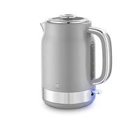 Swan SK19025GRY Retro Jug Kettle, Rapid Boil, Removable Limescale Filter, Easy Pour, 360 Degree Base, Water Indicator Window and Boil Dry Protection 1.7L, 3KW, Grey and Stainless Steel