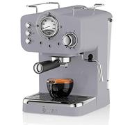 Swan SK22110GRN Retro Espresso Plastic Coffee Machine with Milk Frother, Steam Pressure Control, 1.2L Detachable Water Tank, 1100W, Retro Grey