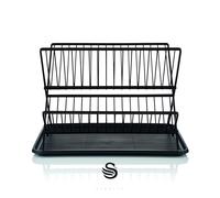 Swan SKWA5071BLK Stealth 15 Plate Collapsible Dish Rack with Removable Drip Tray, Space Saving Two Tier Design, Iron Body, Black