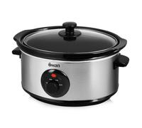 Swan Slow Cooker with 3 Heat Settings, Glass Lid, Stainless Steel SF17020N