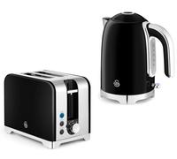 Swan Solace 1.7L 3Kw Kettle And 2-Slice Toaster Set, High Gloss Black With Chrome Trim