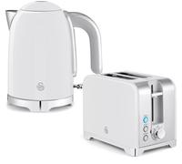 Swan Solace Kitchen Set, 1.7L Kettle, 930W 2 Slice Toaster, SK19026WHT + ST19031WHT, White with Chrome Trim