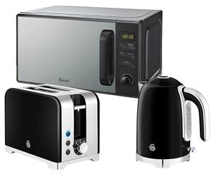 Swan Solace Black 1.7L 3KW Kettle, 2 Slice Toaster and SM4421BLK Digital Microwave. Contemporary Design Kettle, Toaster & Microwave Kitchen Set with a Premium Black Finish