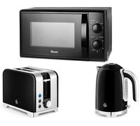 Swan Solace Black Kettle 2 Slice Toaster & 700W 20L Microwave Kitchen Set