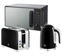 Swan Solace Black Kettle 2 Slice Toaster & 800W 20L Microwave Kitchen Set