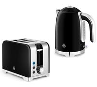Swan Solace Black Kettle & 2 Slice Toaster High Gloss Black Finish & Chrome Trim