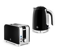 Swan Solace Black Kettle & 2 Slice Toaster High Gloss & Chrome Trim