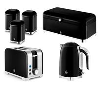 Swan Solace Black Kettle Toaster Breadbin Canisters Matching Kitchen Set of 6