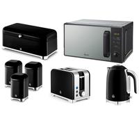 Swan Solace Black Kettle Toaster Microwave Breadbin & Canisters Kitchen Set