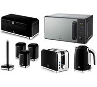Swan Solace Black Kettle Toaster Microwave & Matching Kitchen Storage Set