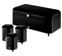 Swan Solace Black Kitchen Storage Set - Bread Bin & 3 Canisters - Gloss Black with Chrome Trim - Coordinated Modern Kitchen Organisation