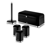 Swan Solace Bread Bin,set Of 3 Canisters & Towel Pole In Black Black