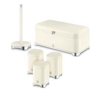 Swan Solace Bread Bin, Set of 3 Storage Canisters & Tower Pole Set, Cream | EEJB508