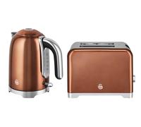 Swan Solace Kitchen Set, 1.7L Rapid Boil Kettle with High Gloss Finish and 930W 2-Slice Toaster with 7 Browning Levels, Copper with Chrome Trim, SK19026COP & ST19031COP