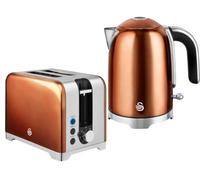 Swan Solace Kitchen Set, 1.7L Rapid Boil Kettle with High Gloss Finish and 930W 2-Slice Toaster with 7 Browning Levels, Copper with Chrome Trim, SK19026COP & ST19031COP