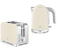 Swan Solace Cream 1.7L 3Kw Kettle And 2-Slice Toaster Set, High Gloss Cream With Chrome Trim