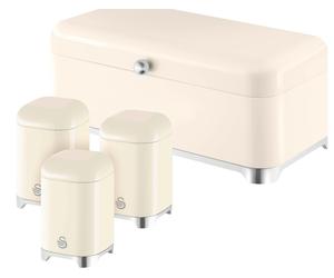 Swan Solace Cream Breadbin Canisters Kitchen Storage Set Chrome Trim