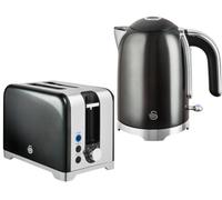 Swan Solace Kitchen Set, 1.7L Rapid Boil Kettle with High Gloss Finish and 930W 2-Slice Toaster with 7 Browning Levels, Graphite with Chrome Trim, SK19026GRP & ST19031GRP