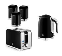Swan Solace Kettle Toaster Storage Canisters Kitchen Set Black with Chrome Trim