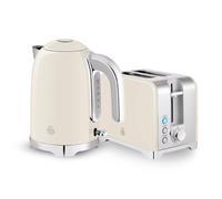 Swan Solace Kitchen Set, 1.7L Kettle, 930W 2 Slice Toaster, SK19026CRM + ST19031CRM, Cream with Chrome Trim