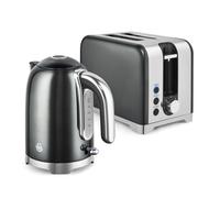 Swan Solace Graphite 1.7L Kettle & 2-Slice Toaster Set, High Gloss Finish With Chrome Trim