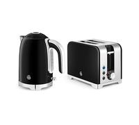 Swan Solace Kitchen Set, 1.7L Kettle, 930W 2 Slice Toaster, SK19026BLK + ST1903BLK, Black