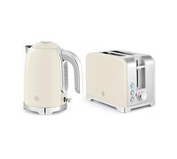 Swan Solace Kitchen Set, 1.7L Kettle, 930W 2 Slice Toaster, SK19026CRM + ST19031CRM, Cream with Chrome Trim