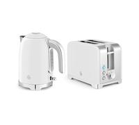 Swan Solace Kitchen Set, 1.7L Kettle, 930W 2 Slice Toaster, SK19026WHT + ST19031WHT, White with Chrome Trim
