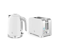 Swan Solace Kitchen Set, 1.7L Kettle, 930W 2 Slice Toaster, SK19026WHT + ST19031WHT, White with Chrome Trim