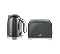 Swan Solace Kitchen Set, 1.7L Rapid Boil Kettle with High Gloss Finish and 930W 2-Slice Toaster with 7 Browning Levels, Graphite with Chrome Trim, SK19026GRP & ST19031GRP
