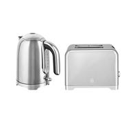 Swan Solace Kitchen Set, 1.7L Rapid Boil Kettle with High Gloss Finish and 930W 2-Slice Toaster with 7 Browning Levels, Stainless Steel with Chrome Trim, SK19026SS & ST19031SS