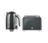 Swan Solace Kitchen Set, 1.7L Rapid Boil Kettle with High Gloss Finish and 930W 2-Slice Toaster with 7 Browning Levels, Graphite with Chrome Trim, SK19026GRP & ST19031GRP