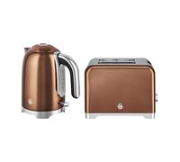 Swan Solace Kitchen Set, 1.7L Rapid Boil Kettle with High Gloss Finish and 930W 2-Slice Toaster with 7 Browning Levels, Copper with Chrome Trim, SK19026COP & ST19031COP