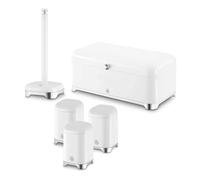 Swan Solace Kitchen Storage Set, White | With 16L Bread bin and Set of 3 Kitchen Storage Canisters, Towel Pole, EEJB510