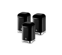 Swan Solace Set of 3 Canisters for Tea, Coffee and Sugar, Durable Iron Body Wipes Clean and Resists Scuffs, Each Canister is 1.5L, Black, SWKA18541BLK