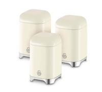 Swan Solace Set of 3 Canisters for Tea, Coffee and Sugar, Durable Iron Body Wipes Clean and Resists Scuffs, Each Canister is 1.5L, Cream, SWKA18541CRM