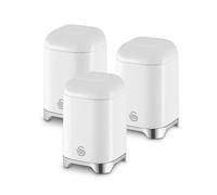Swan Solace Set of 3 Canisters for Tea, Coffee and Sugar, Durable Iron Body Wipes Clean and Resists Scuffs, Each Canister is 1.5L, White, SWKA18541WHT