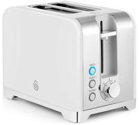 Swan ST19031WHT Solace 2 Slice Toaster, Premium Stainless Steel with a High Gloss Finish, 7 Browning Levels, Defrost, Reheat and Cancel Functions, Non-Slip Feet, Self-Centring Function, 930W, White