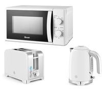 Swan Solace White 1.7L 3Kw Kettle, 2-Slice Toaster & 20L 700W Manual Microwave 3-Piece Set