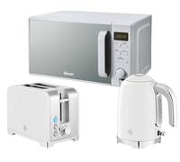 Swan Solace White 1.7L 3Kw Kettle, 2-Slice Toaster & 20L 800W Digital Microwave Kitchen Set.