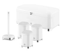 Swan Solace White Breadbin Canisters Kitchen Roll Holder Storage Set Chrome Trim