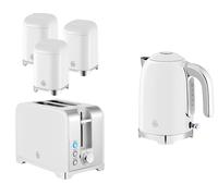 Swan Solace White Kettle Toaster and Canisters Matching Kitchen Set Chtome Trim