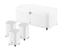 Swan Solace White Kitchen Storage Set - Bread Bin & 3 Canisters - Gloss White with Chrome Trim - Coordinated Modern Kitchen Organisation