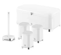 Swan Solace White Kitchen Storage Set - Bread Bin, 3 Canisters & Kitchen Roll Holder - Gloss White with Chrome Trim - Coordinated Modern Kitchen Organisation
