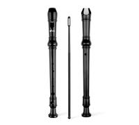 SWAN Soprano Recorder Instrument for Beginners Student - Baroque Style 8 Hole Flute Detachable 3pcs Descant Recorder with Cleaning Rod and Fingering Chart for Kids over 6 Years Old, Black