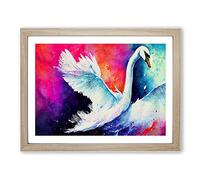 Swan Splash Vol.4 Abstract Framed Print | A2 Oak Framed Wall Art | Ready to Hang | Abstract Animal Picture | Living Room Bedroom Lounge Office