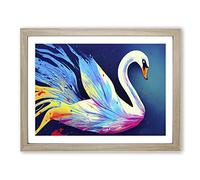 Swan Splash Vol.6 Abstract Framed Print | A2 Oak Framed Wall Art | Ready to Hang | Abstract Animal Picture | Living Room Bedroom Lounge Office